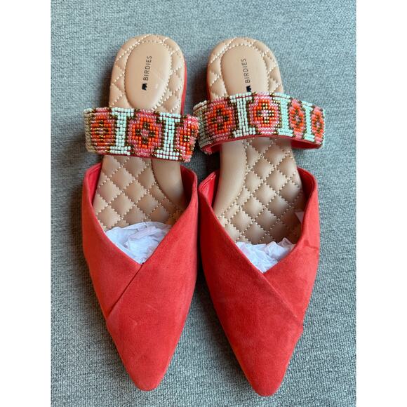 BIRDIES The Swan Flat Spice Cuff Slide Beaded Pointed Toe Suede Mule Sz 10.5 - Picture 3 of 11
